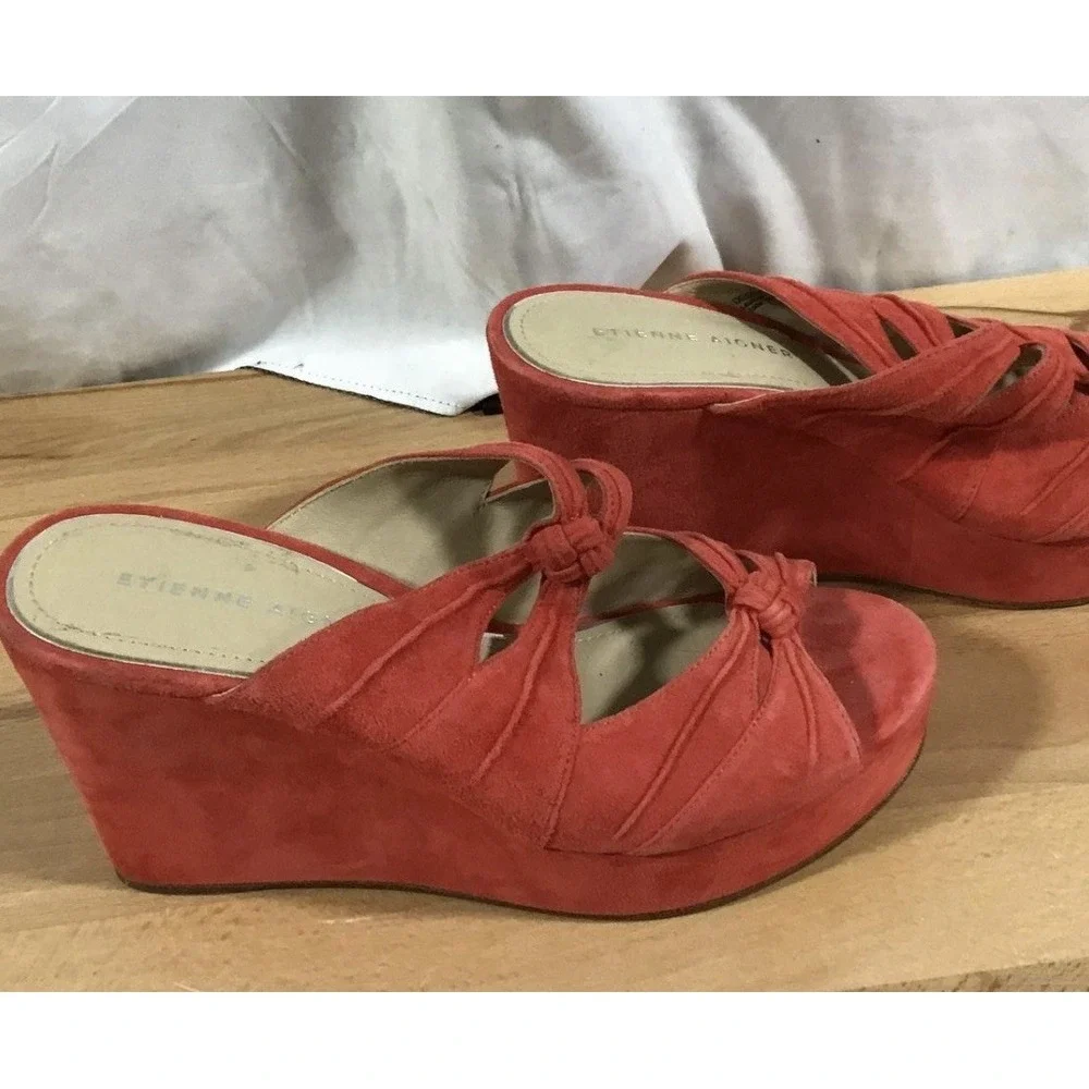 Etienne‎ Aigner Suede Red Heels Size 7.5 Made In Italy Excellent Condition No Bx